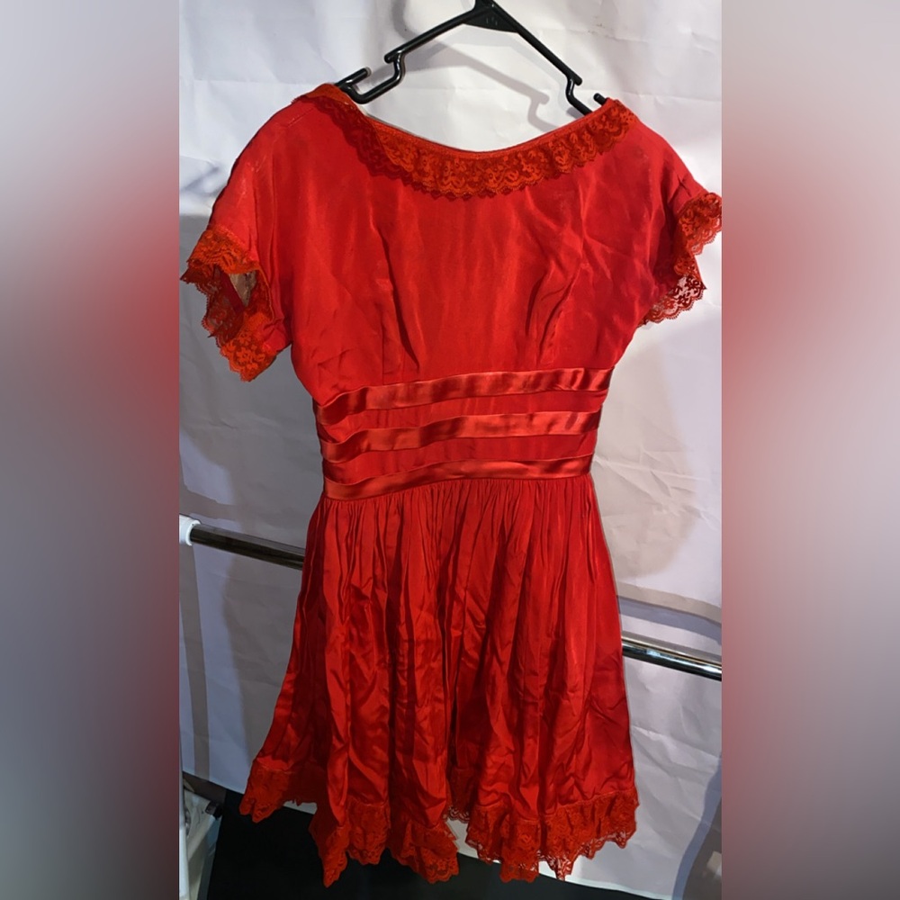 Red retro vintage dress hand made 1970s